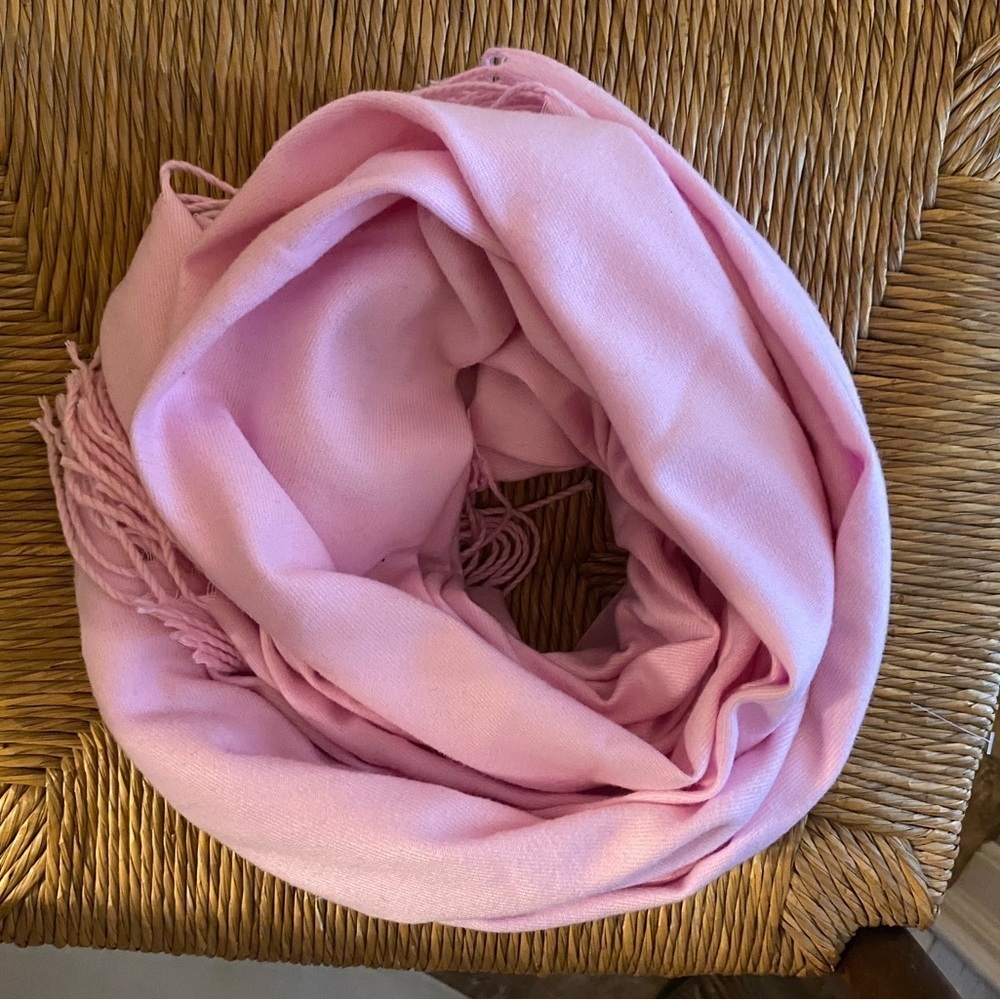 Solid Baby Pink Cashmere Shawl Wrap Oversized Tassel Winter Scarf